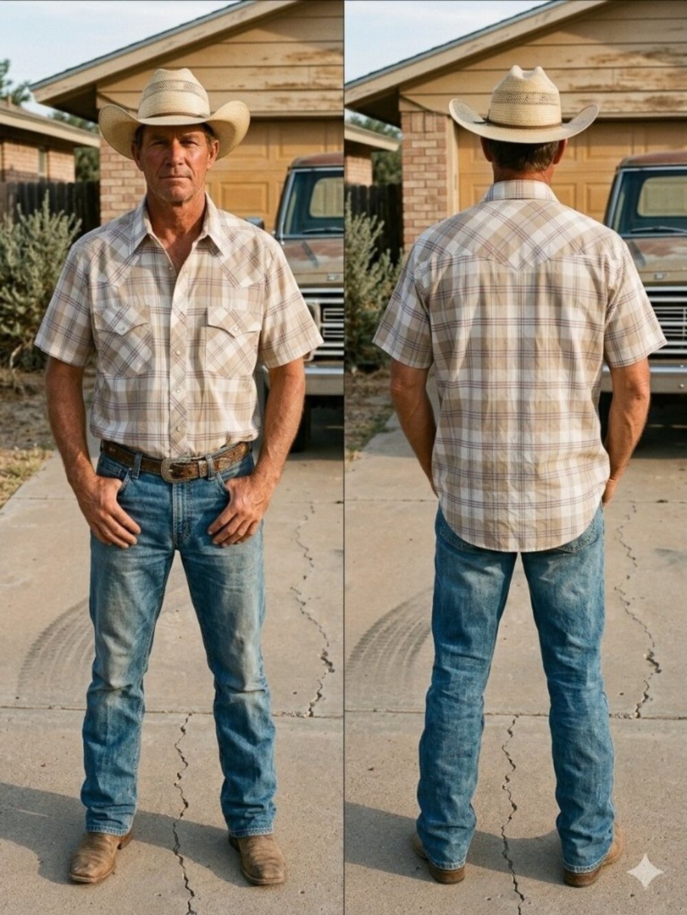 Williams Bay Western Shirt Mens XL Pearl Snap Plaid Short Sleeve Vintage Tan